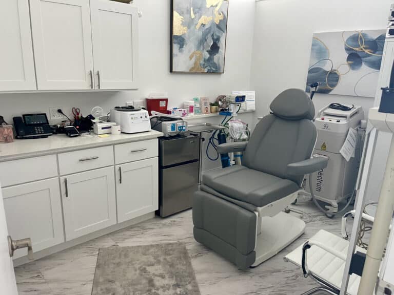 Looking at Ben's office, focusing on his examination chair.